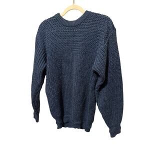Christopher Hayes Small Blue Knit Crewneck Sweater Fisherman Nautical Boat Wool